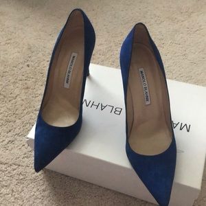 Manolo’s Blahnik blue suede shoes
